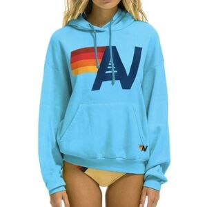 NWT Aviator Nation Neon Blue Logo Hoodie, Size Medium